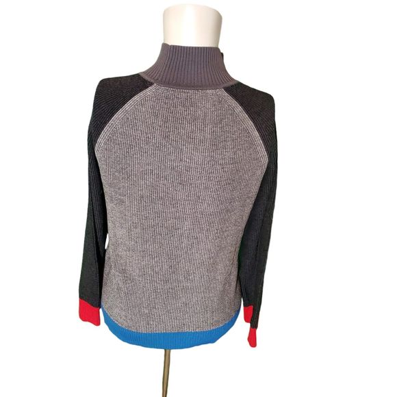 Edinburgh Black Silk Pima Cotton Sweater Mock Neck Colorblock sz XS $228 - Picture 4 of 7